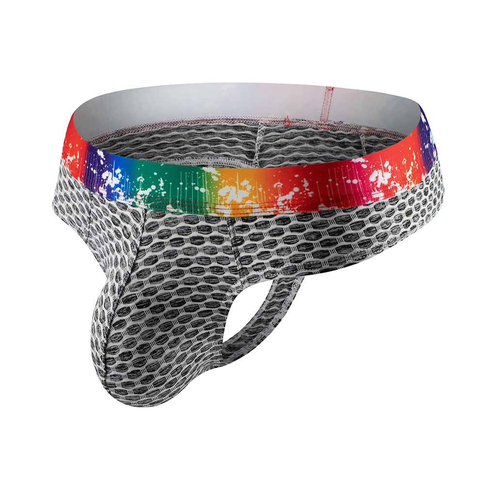 Rainbow 'U' Pouch Grid Thong